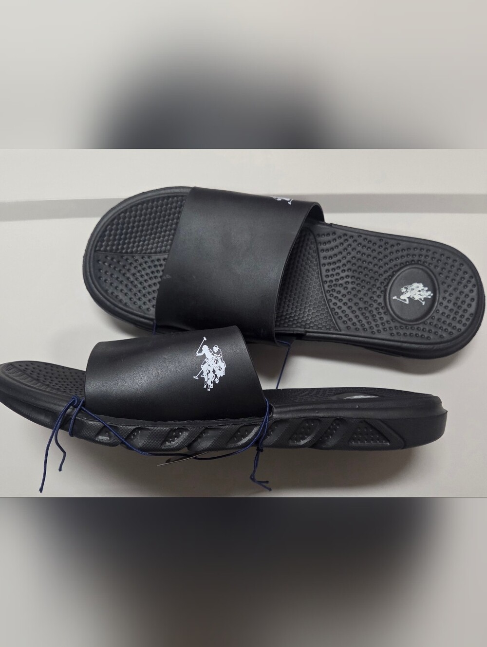 U.S. Polo Assn. Men's Black Slide Sandals with White Polo Logo